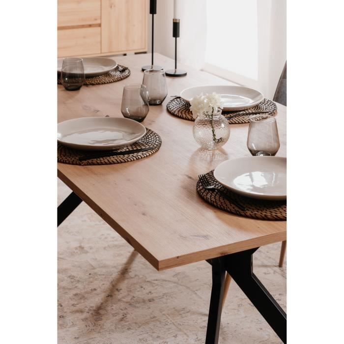 Table a manger ONEX - Chene artisan et noir - 180 x 90 x 75 cm - Jusqu'a 10 personnes