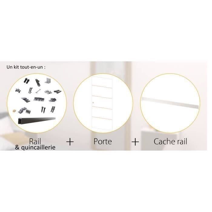 OPTIMUM - Kit porte coulissante + rail + bandeau Atelier - H.204xL.83xP.4 cm - Blanche lignée