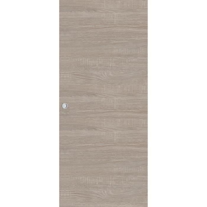 OPTIMUM - Kit porte coulissante + rail + bandeau Vérone - H.204xL.83xP.4 cm - Chene taupe