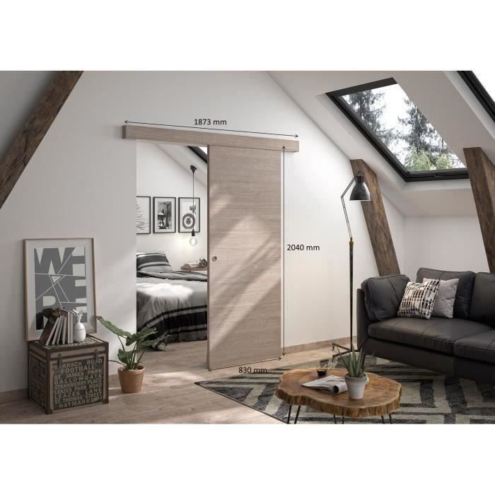 OPTIMUM - Kit porte coulissante + rail + bandeau VÈrone - H.204xL.83xP.4 cm - Chene taupe