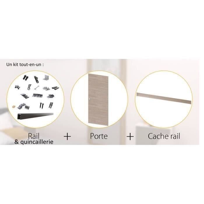 OPTIMUM - Kit porte coulissante + rail + bandeau Vérone - H.204xL.83xP.4 cm - Chene taupe