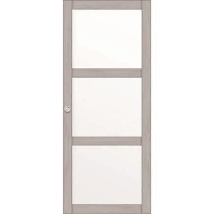 OPTIMUM - Kit porte coulissante 3 carreaux + rail + bandeau Bilbao - H.204xL.83xP.4 cm - Chene gris clair