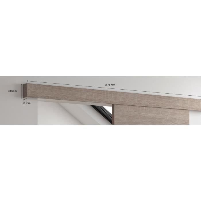 OPTIMUM - Kit porte coulissante 3 carreaux + rail + bandeau VÈrone - H.204 x L.83 x P.4 cm - Chene taupe