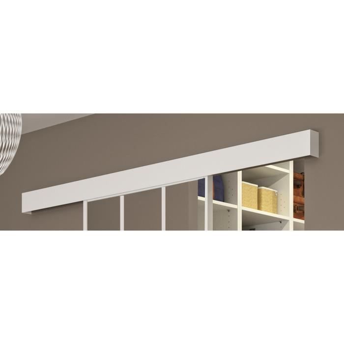 OPTIMUM Kit porte coulissante atelier + rail - H204 x L83 x P4 cm - Blanc verre transparent