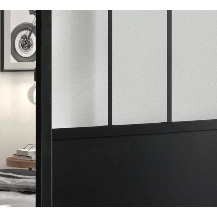 OPTIMUM - Kit porte coulissante + rail + bandeau Atelier - H 204 x L 93 x P 4 cm - Noir verre dépoli