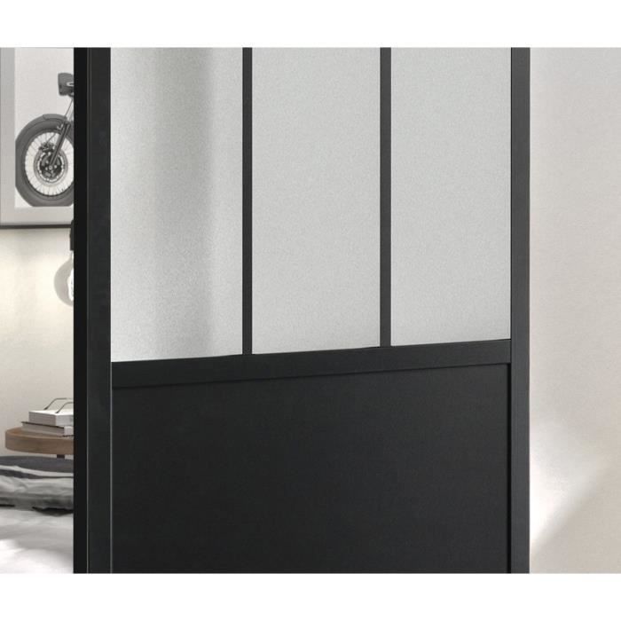 OPTIMUM Kit porte coulissante ATELIER noir + rail apparent - 204 x 83 cm - verre dépoli