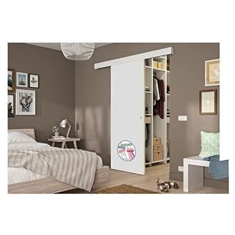OPTIMUM Kit porte coulissante dÈcor blanc - rail 2 amortisseurs + cache rail blanc - 204 x 73 cm