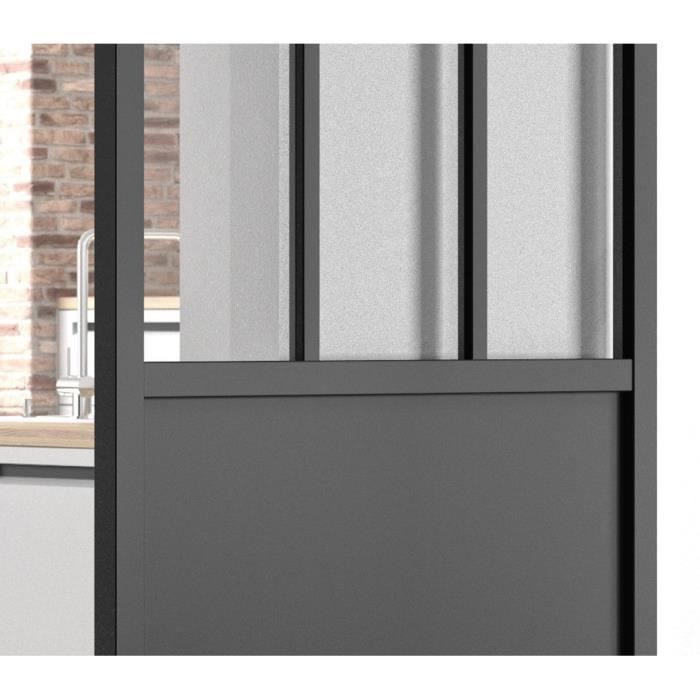 OPTIMUM Kit porte coulissante ATELIER noir + rail apparent - 204 x 93 cm - verre transparent