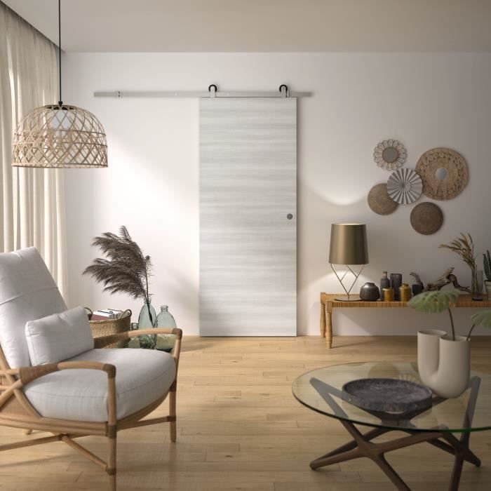 Kit Porte Coulissante - OPTIMUM - BILBAO2 + RAAP ACBR - H 204 x 83 x 3,6 cm, Acier brossÈ, Installation rapide