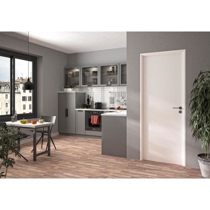 Bloc Porte - OPTIMUM - Revetement SpÈcial Blanc - H 204 x 83 x 4 cm, Serrure magnÈtique, Installation facile