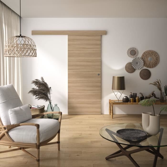 Kit Porte Coulissante - OPTIMUM - BARBADE2 - H 204 x 83 x 3,6 cm, MDF, Haute qualitÈ, Installation facile