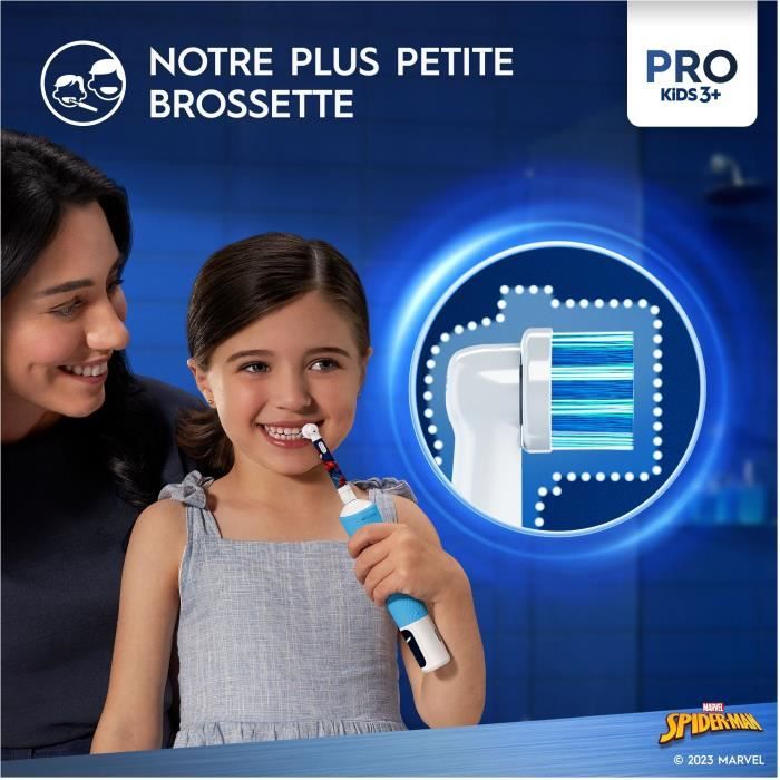 Oral-B Pro Kids3+ Brosse a dents électrique enfant Spiderman, Marvel, 1 Brossette Brossage Doux, Minuteur et Vibrations