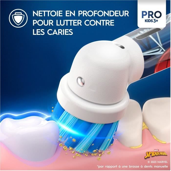 Oral-B Pro Kids3+ Brosse a dents électrique enfant Spiderman, Marvel, 1 Brossette Brossage Doux, Minuteur et Vibrations