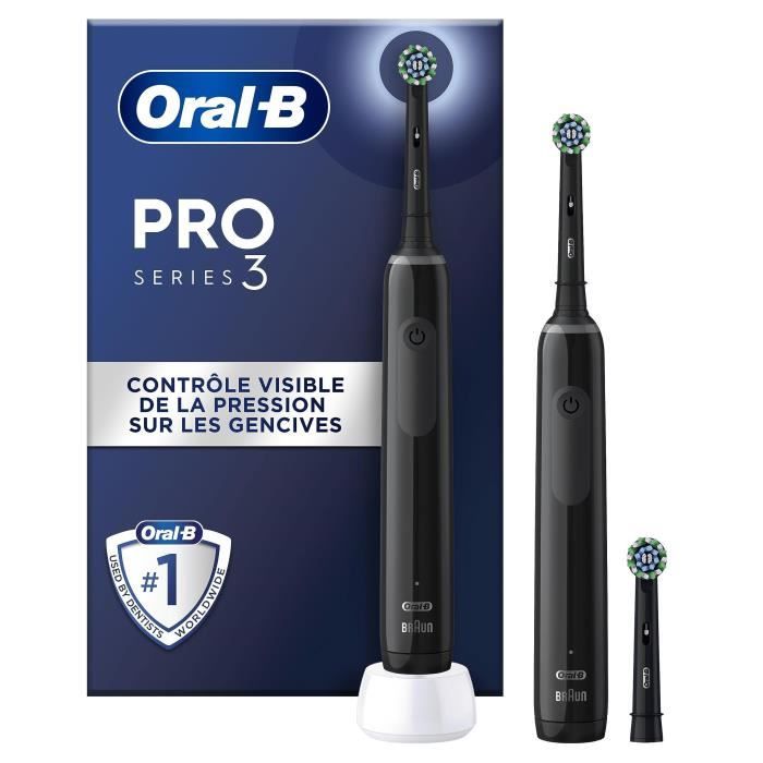 Brosse a dents Èlectriques Oral-B Pro 3 3900 - Lot de 2 - 2 manches noirs - 3 Brossettes - ConÁues Par Braun