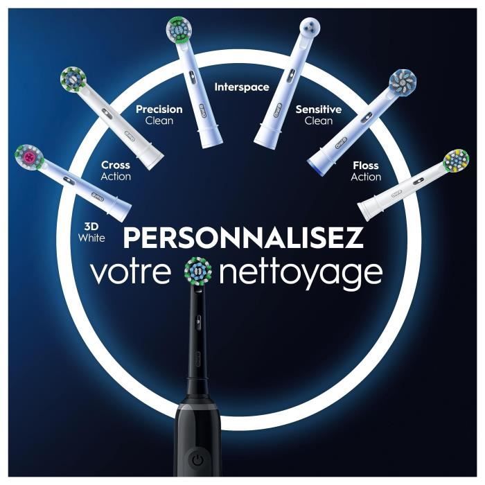 Brosse a dents Èlectriques Oral-B Pro 3 3900 - Lot de 2 - 2 manches noirs - 3 Brossettes - ConÁues Par Braun