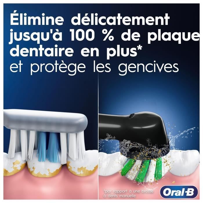 Brosse a dents Èlectriques Oral-B Pro 3 3900 - Lot de 2 - 2 manches noirs - 3 Brossettes - ConÁues Par Braun