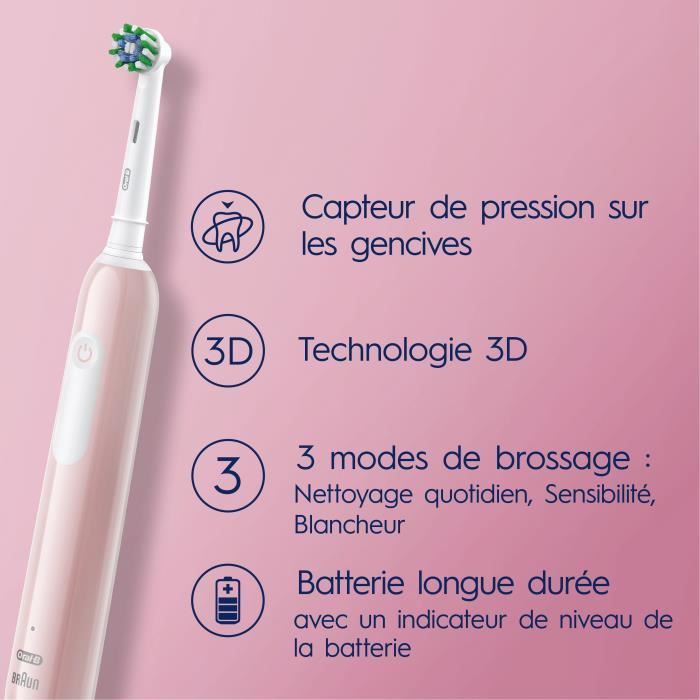 Brosse a dents Èlectrique ORAL-B Pro 1 - rose - sans fil - 1 brossette incluse