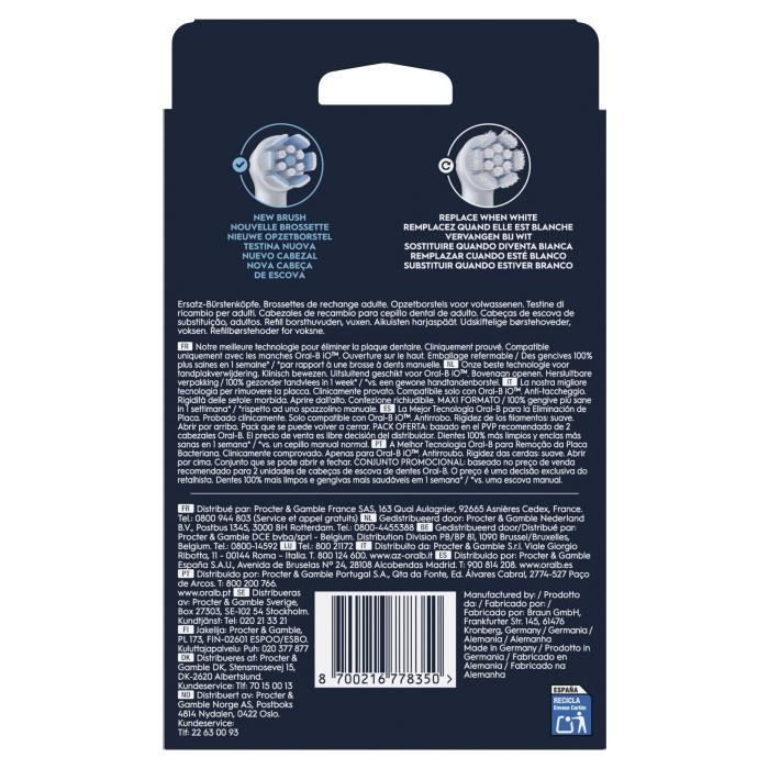 Brossettes - ORAL-B - iO refills Gentle Care - Pack de 8 - Blanc
