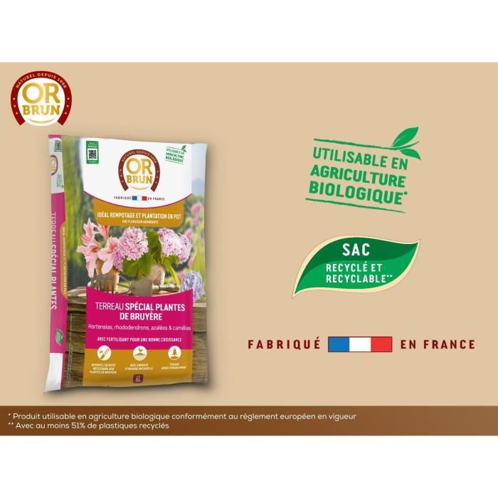 Terreau spécial plantes de bruyere - OR BRUN - OBRTBRU6U - 6L - Meilleur enracinement