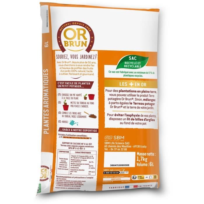Terreau potager & Plantes aromatiques - OR BRUN - OBRTARO6U - 6L - Croissance rapide