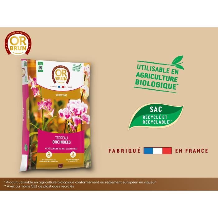 Terreau orchidées - OR BRUN - OBRTORC6U - 6L - Favorise la croissance