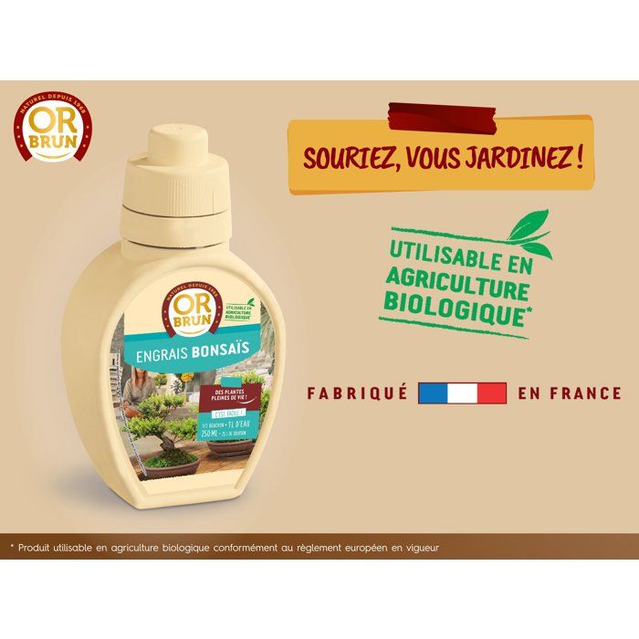 Engrais bonsais - OR BRUN - OBRECLBONSAI250 - 250 ml - Améliore et favorise la croissance - Fabriqué en France