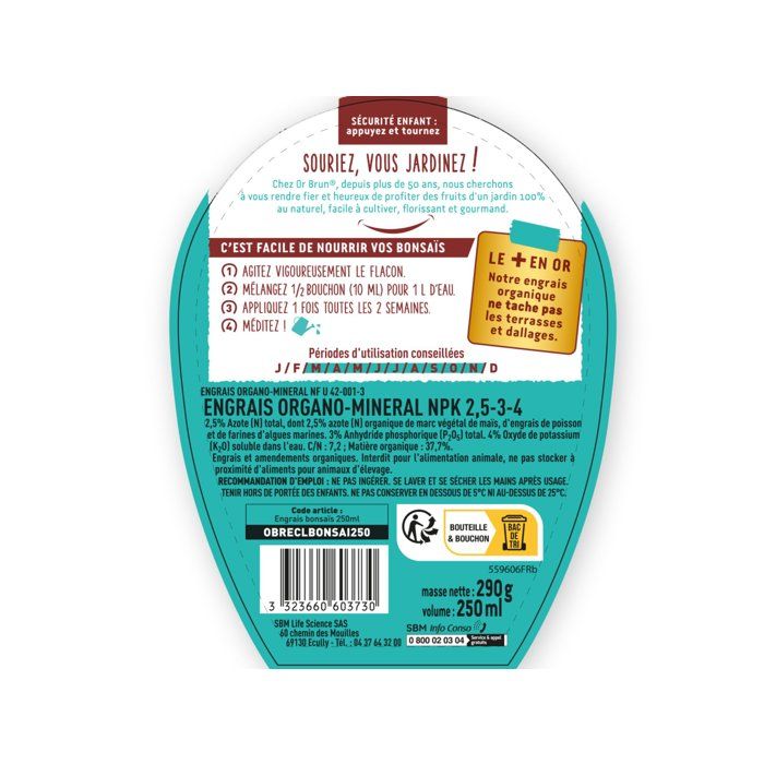 Engrais bonsais - OR BRUN - OBRECLBONSAI250 - 250 ml - Améliore et favorise la croissance - Fabriqué en France