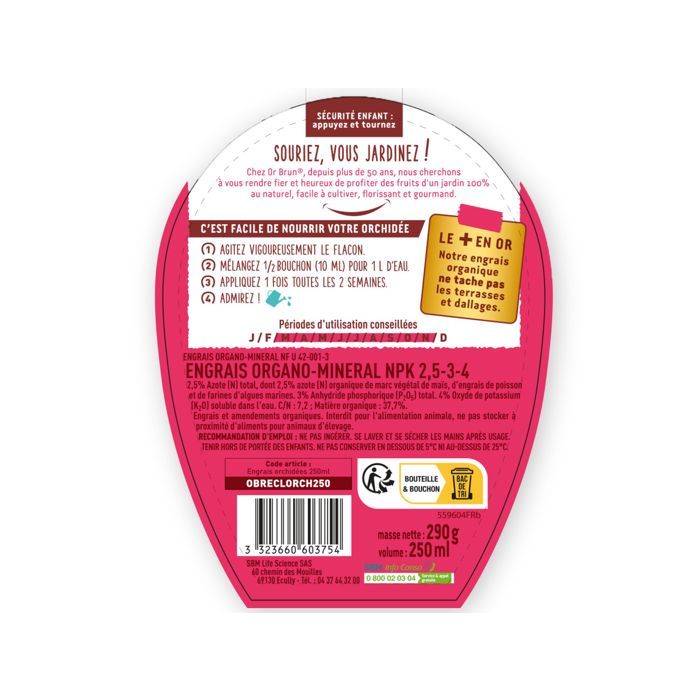 OR BRUN Engrais orchidées - 250ml - Améliore & favorise la croissance - Fabriqué en France OBRECLORCH250