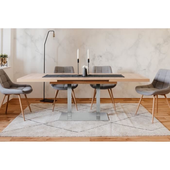 ORLANDO Table a manger a rallonge - Style contemporain - DÈcor chene artisan et alu - L 120-200 x P 80 x H 75 cm