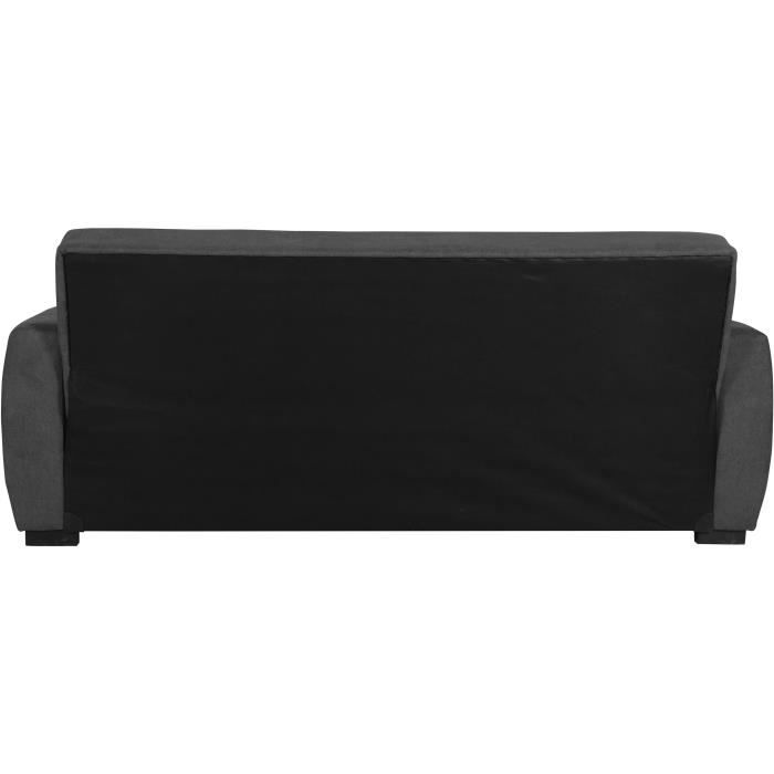 Canapé convertible 3 places - OSCAR - Tissu gris clair - 2 coussins - Coffre de rangement - 226 x 84 x 92 cm