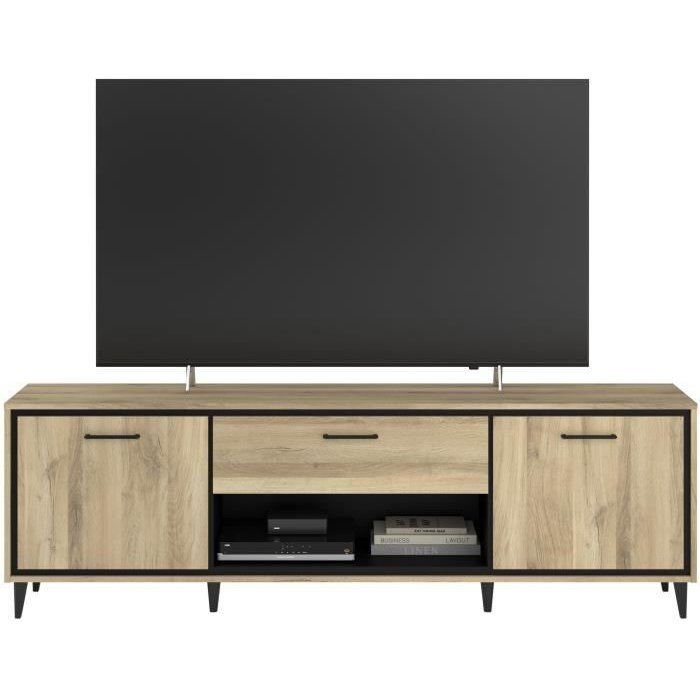 Meuble TV 2 portes et 1 tiroir - OSTARA - Chene / Noir - 179,9 x 39,8 x 56,9 cm - PARISOT