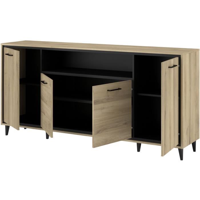 Enfilade avec leds - OSTARA - Chene / Noir - 4 portes et 1 niche - PARISOT