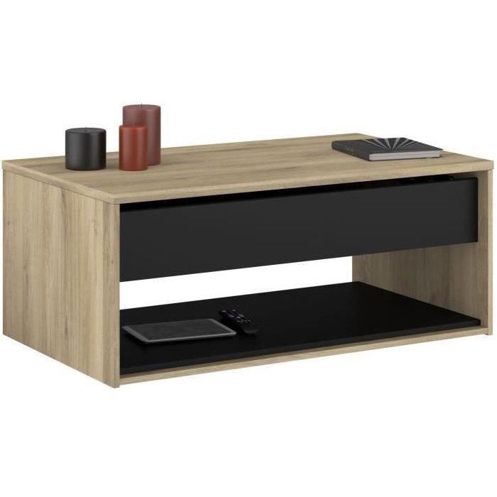 Table basse relevable - OSTARA - Rectangulaire - Chene / Noir - Relevable - 110 x 65 x 45/67,2 cm