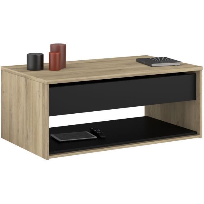 Table basse relevable - OSTARA - Rectangulaire - Chene / Noir - Relevable - 110 x 65 x 45/67,2 cm