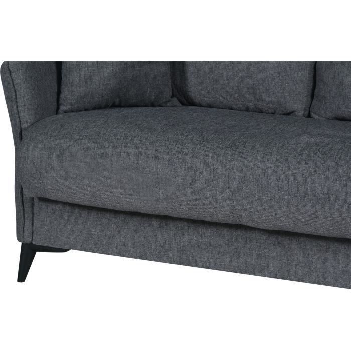 Canapé convertible 3 places - OTTOWA - Tissu gris foncé - 2 coussins - Coffre de rangement - 217 x 92 x 85 cm