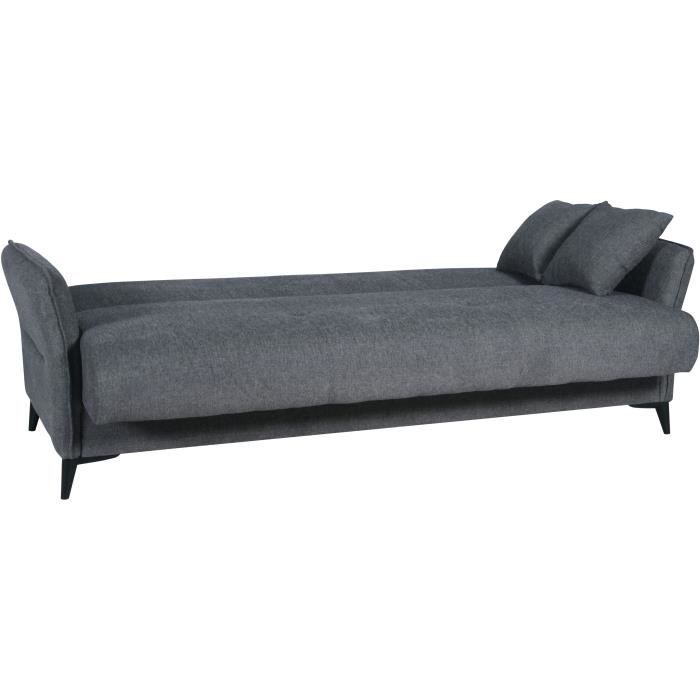 Canapé convertible 3 places - OTTOWA - Tissu gris foncé - 2 coussins - Coffre de rangement - 217 x 92 x 85 cm