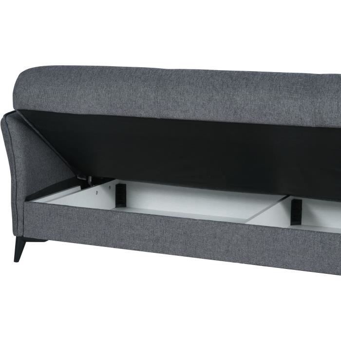 Canapé convertible 3 places - OTTOWA - Tissu gris foncé - 2 coussins - Coffre de rangement - 217 x 92 x 85 cm