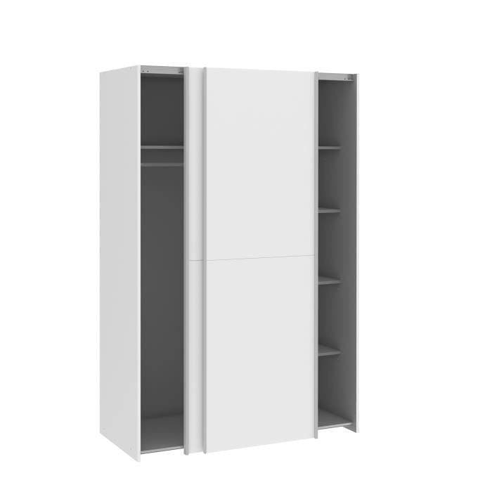 Armoire 2 portes coulissantes - Blanc mat - L 120 x P 61,2 x H 190,5 cm - OZZULA