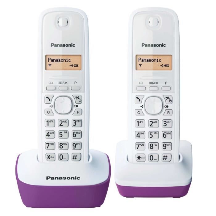 Panasonic KX-TG1612FRF | TÈlÈphone Duo sans fil DECT sans rÈpondeur, Pourpre