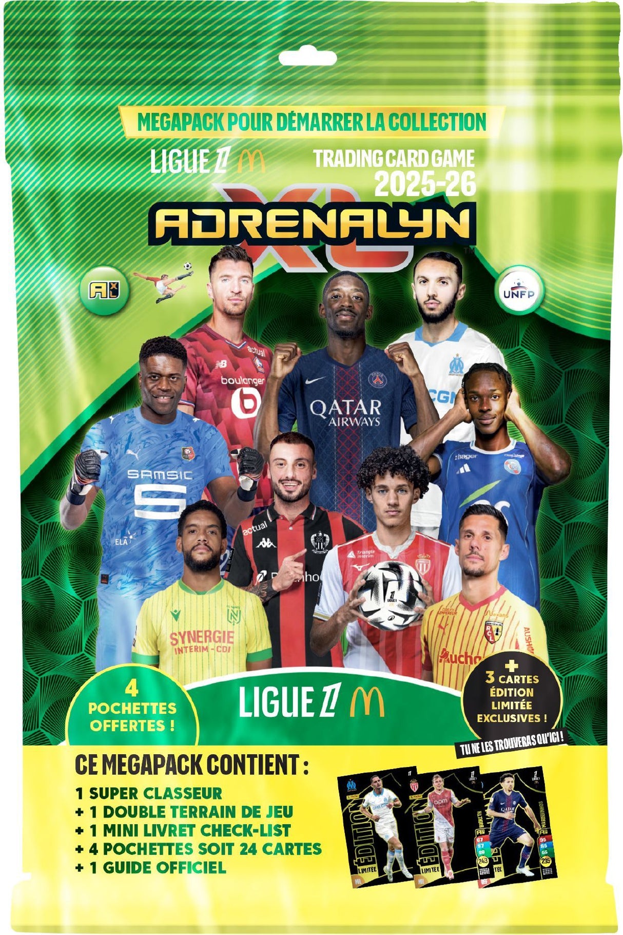Pack de démarrage - PANINI - TCG ADRENALYN LIGUE 1 Mc Donald's 2025/26 - Album + 4 pochettes - 24 cartes