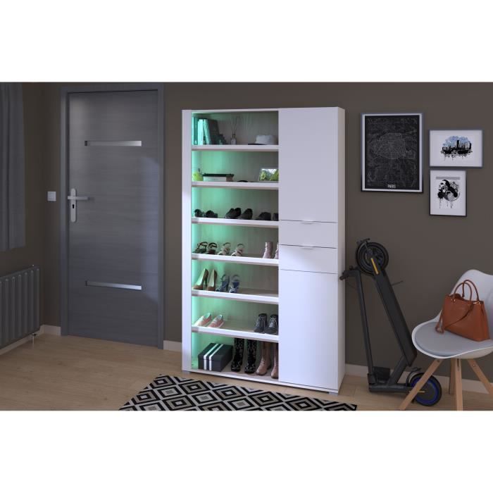 Armoire a chaussures SHoeS - DÈcor chene et Steam Black - 2 portes + 1 tiroir - L 110 x H 186 x P 33 cm - 20 paires - PARISOT