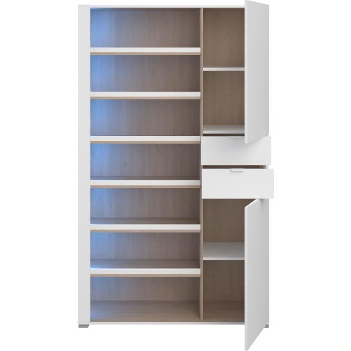 Armoire a chaussures SHoeS - DÈcor chene et Steam Black - 2 portes + 1 tiroir - L 110 x H 186 x P 33 cm - 20 paires - PARISOT