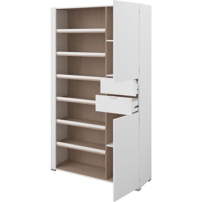 Armoire a chaussures SHoeS - DÈcor chene et Steam Black - 2 portes + 1 tiroir - L 110 x H 186 x P 33 cm - 20 paires - PARISOT