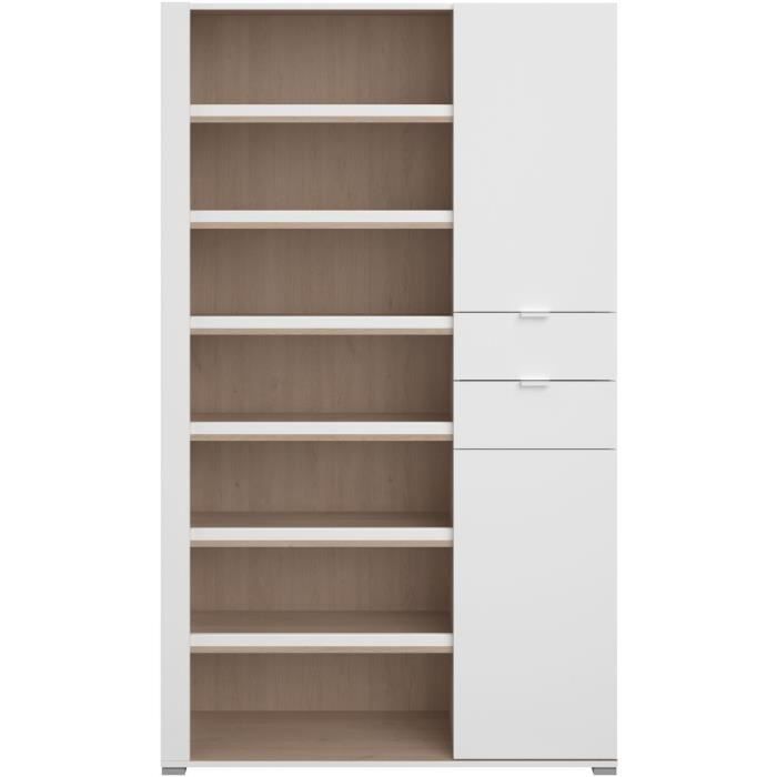 Armoire a chaussures SHoeS - DÈcor chene et Steam Black - 2 portes + 1 tiroir - L 110 x H 186 x P 33 cm - 20 paires - PARISOT
