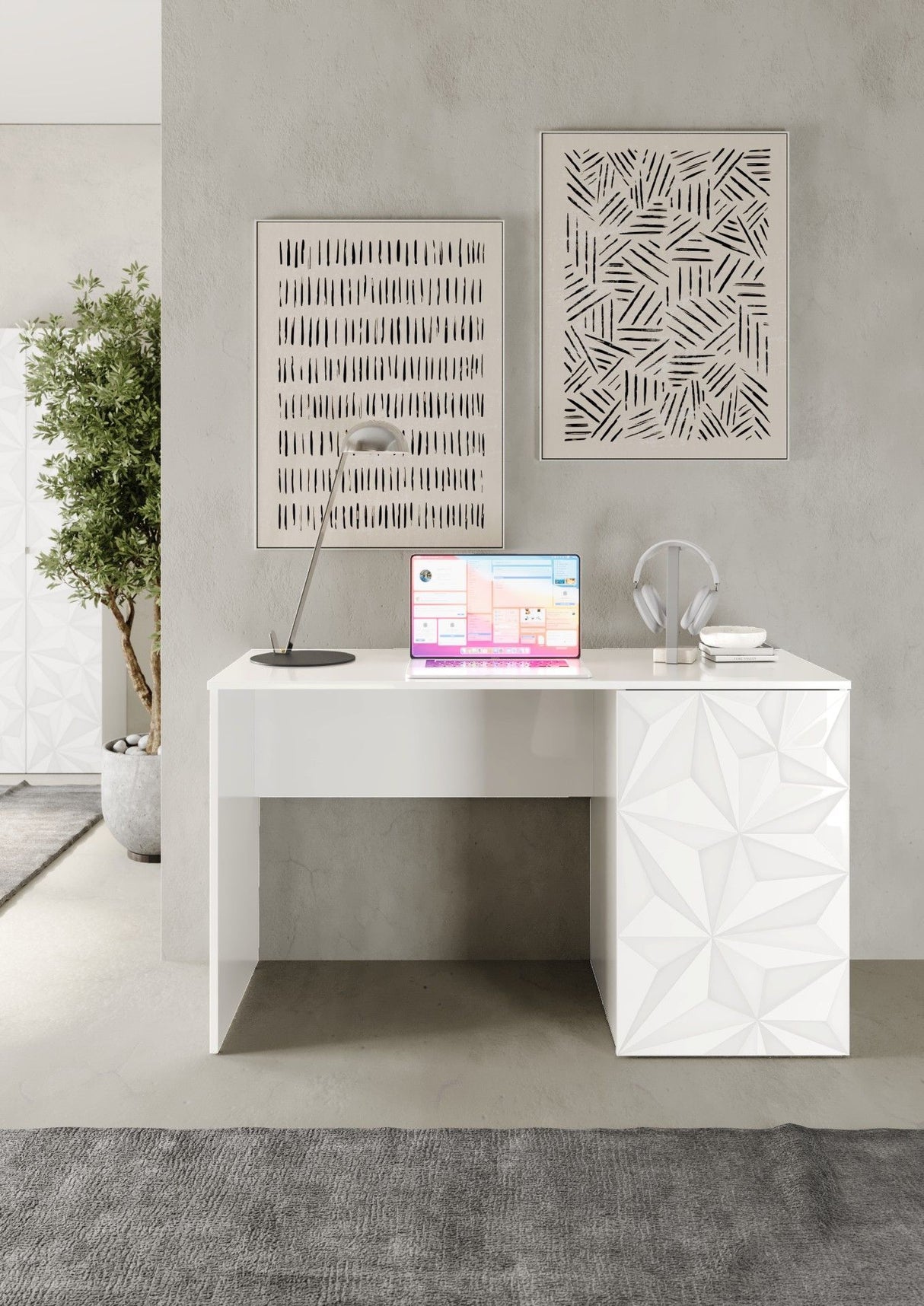 Bureau - PARIGI - Blanc laqué brillant avec sérigraphie - 120 x 60 x 75 cm