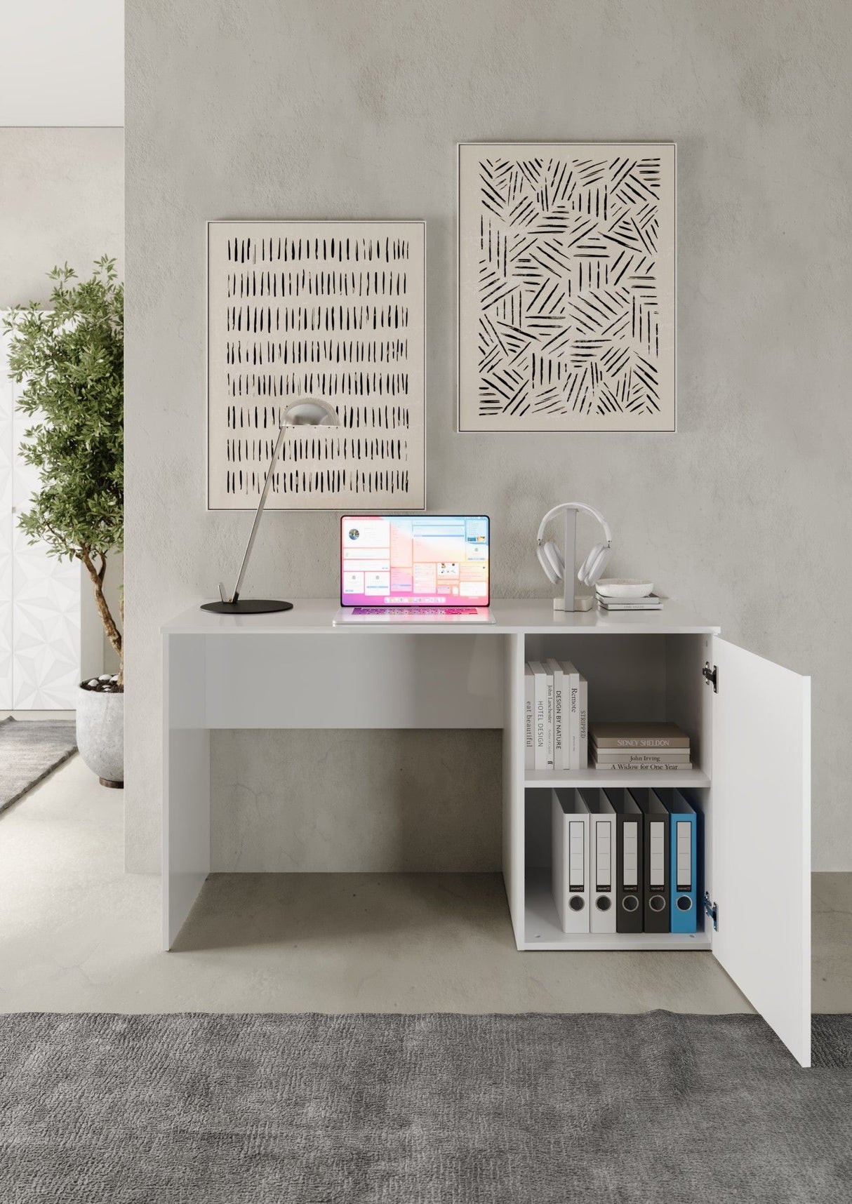 Bureau - PARIGI - Blanc laqué brillant avec sérigraphie - 120 x 60 x 75 cm