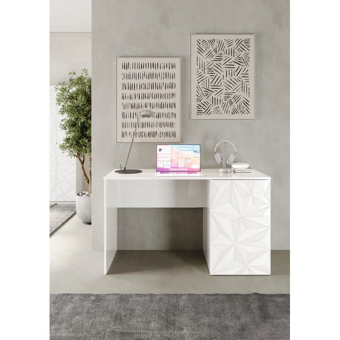 Bureau - PARIGI - Blanc laqué brillant avec sérigraphie - 120 x 60 x 75 cm