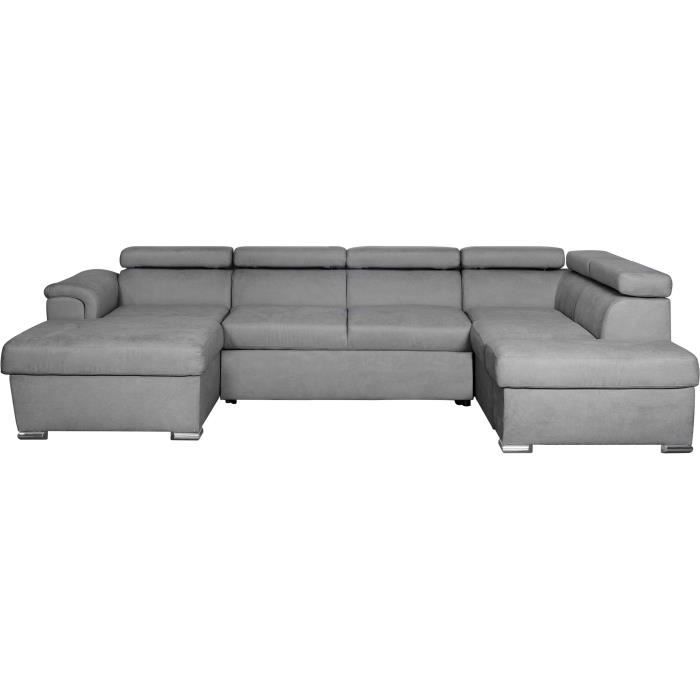 CanapÈ convertible panoramique PARMA 6 places - Tissu gris clair - L322 x P196 x H76 cm