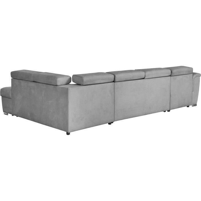 CanapÈ convertible panoramique PARMA 6 places - Tissu gris clair - L322 x P196 x H76 cm
