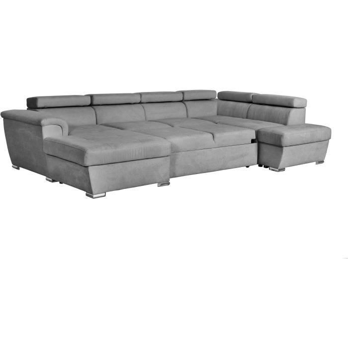 CanapÈ convertible panoramique PARMA 6 places - Tissu gris clair - L322 x P196 x H76 cm